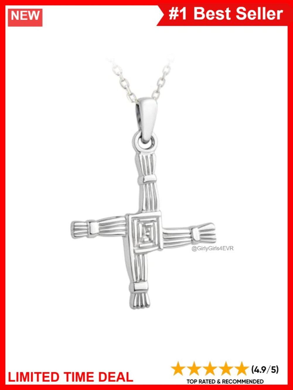 Sterling Silver St. Brigid Cross Pendant Necklace 18" Irish Made